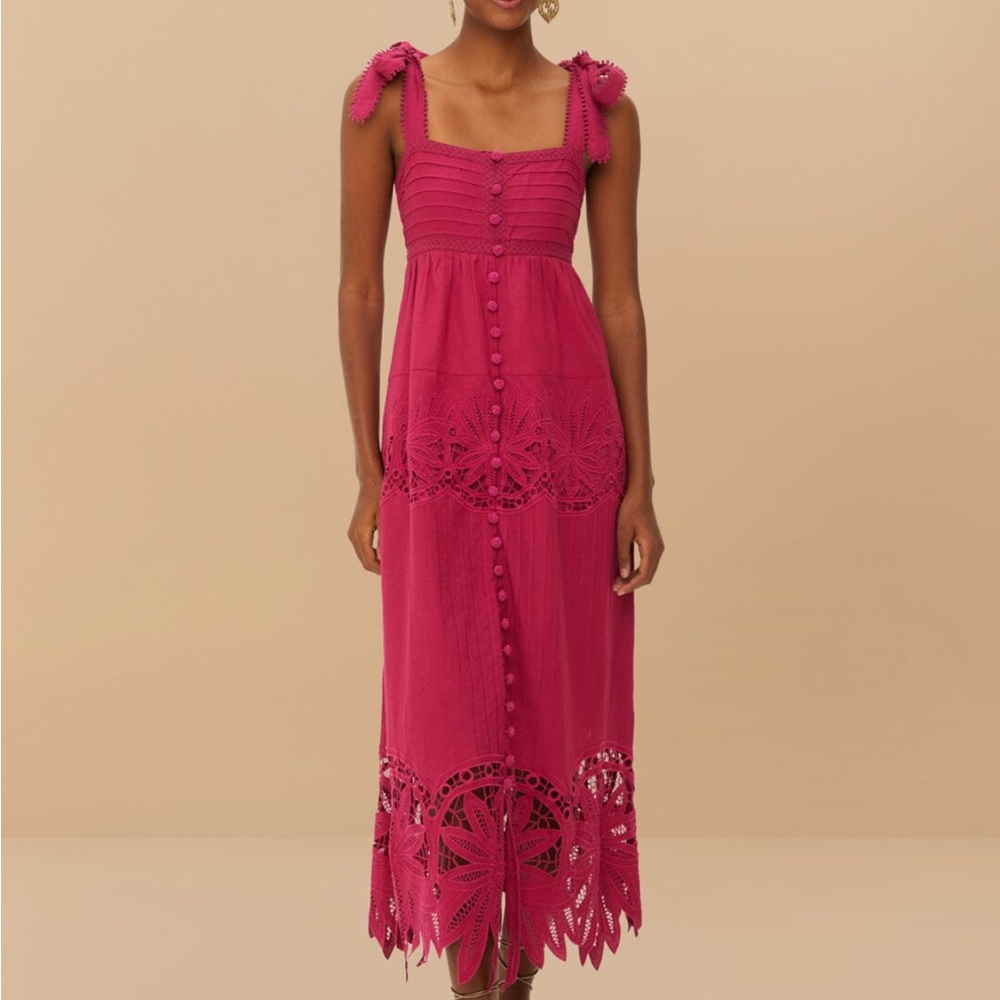 FARM Rio Pink Sleeveless Square Neck Midi Sundress